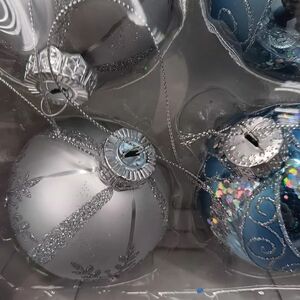 Kurt S.Adler 6 Elegant Silver and Blue Holiday Ornaments